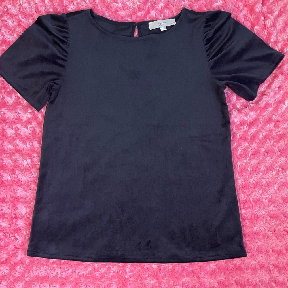 LOFT Black Chemise with Velvet Sheen and Ruching